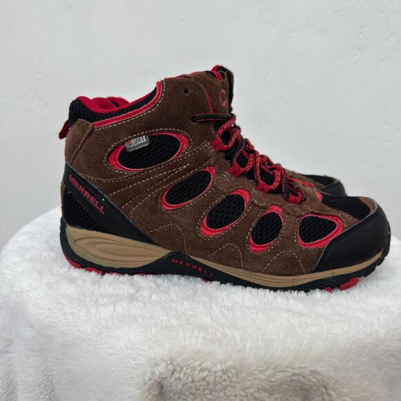 Merrell Hilltop Ventilator Hiking Boots Kids Youth Size 6.5 Brown & Red - Picture 1 of 15